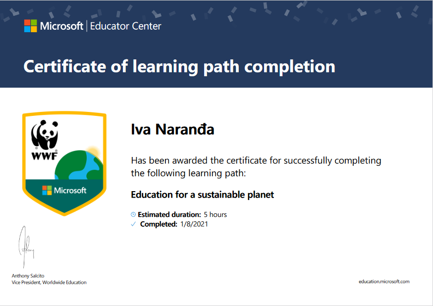MS Educator Centre - certificate